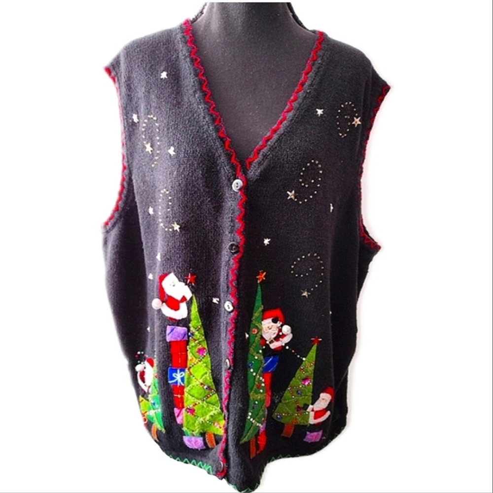 Vintage sweater VEST embroidery beaded ugly Christmas women's size 4X